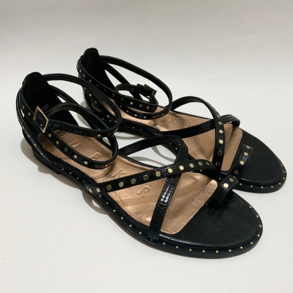 Ted Baker Mathar Black Croc Leather Ankle Strap Studded Gladiator Sandals 9 39.5 - Picture 8 of 16